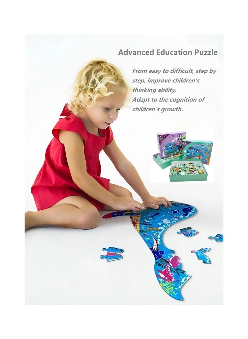 ألغاز لجigsaw للأطفال من عمر 3-5، 6-8، 8-10، ألعاب تعليمية ملونة على شكل حيوانات، هدايا للأولاد والبنات (تمساح-154 قطعة) - Image 5